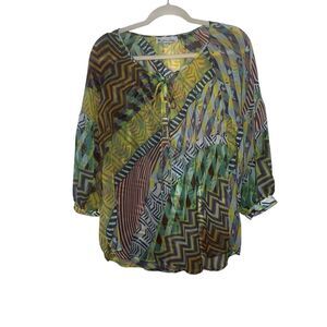 Elliot Lauren Sheer blouse  Balloon Sleeve sz s Round Neck Boho Bohemian